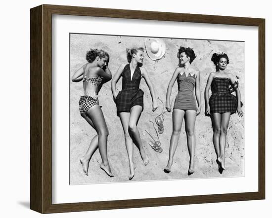 Models Sunbathing, Wearing Latest Beach Fashions-Nina Leen-Framed Photographic Print