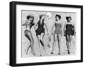 Models Sunbathing, Wearing Latest Beach Fashions-Nina Leen-Framed Photographic Print