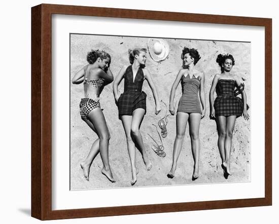 Models Sunbathing, Wearing Latest Beach Fashions-Nina Leen-Framed Photographic Print