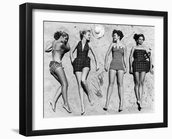 Models Sunbathing, Wearing Latest Beach Fashions-Nina Leen-Framed Photographic Print