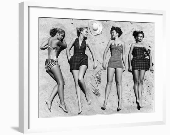 Models Sunbathing, Wearing Latest Beach Fashions-Nina Leen-Framed Photographic Print