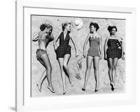 Models Sunbathing, Wearing Latest Beach Fashions-Nina Leen-Framed Photographic Print