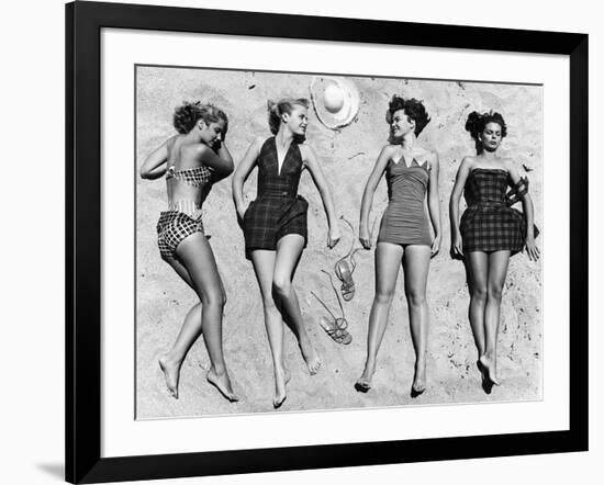 Models Sunbathing, Wearing Latest Beach Fashions-Nina Leen-Framed Photographic Print