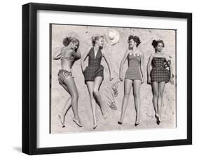 Models Sunbathing, Wearing Latest Beach Fashions-Nina Leen-Framed Photographic Print