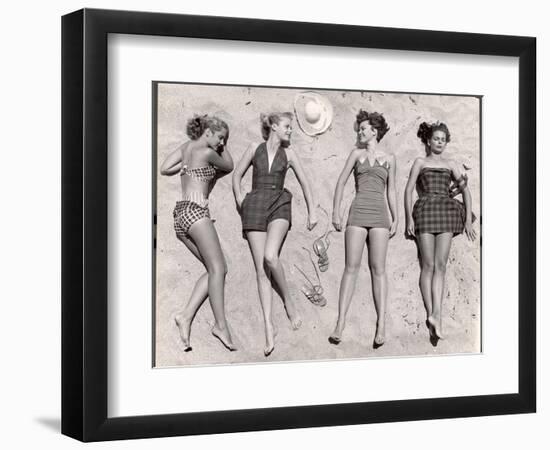 Models Sunbathing, Wearing Latest Beach Fashions-Nina Leen-Framed Photographic Print