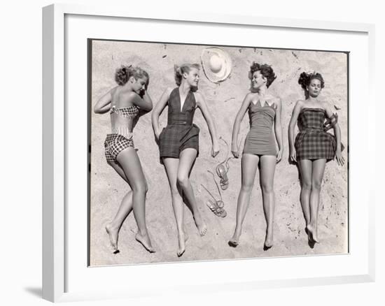 Models Sunbathing, Wearing Latest Beach Fashions-Nina Leen-Framed Photographic Print