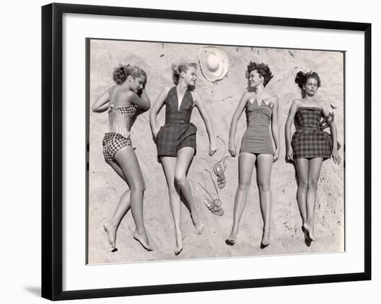 Models Sunbathing, Wearing Latest Beach Fashions-Nina Leen-Framed Photographic Print