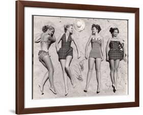 Models Sunbathing, Wearing Latest Beach Fashions-Nina Leen-Framed Photographic Print