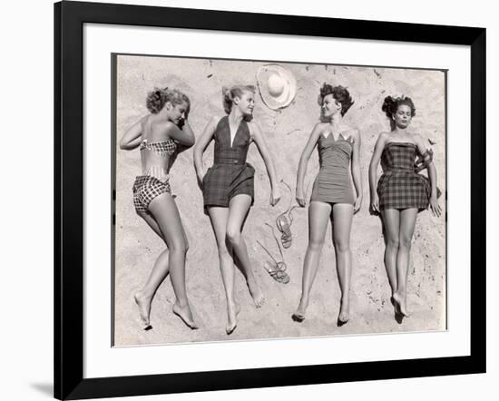 Models Sunbathing, Wearing Latest Beach Fashions-Nina Leen-Framed Photographic Print