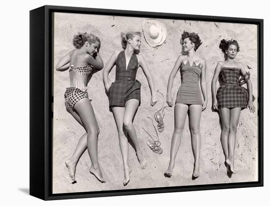Models Sunbathing, Wearing Latest Beach Fashions-Nina Leen-Framed Stretched Canvas