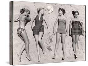 Models Sunbathing, Wearing Latest Beach Fashions-Nina Leen-Stretched Canvas