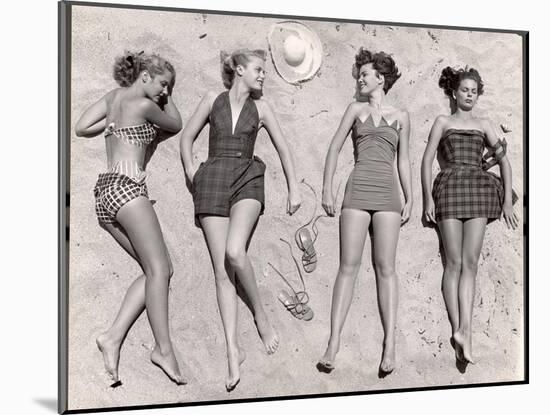 Models Sunbathing, Wearing Latest Beach Fashions-Nina Leen-Mounted Premium Photographic Print