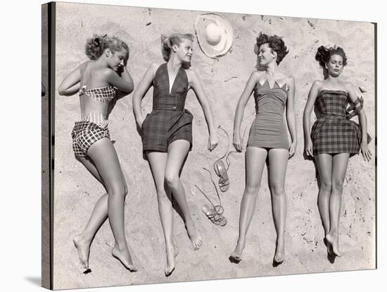 Models Sunbathing, Wearing Latest Beach Fashions-Nina Leen-Stretched Canvas