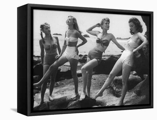 Models Wearing "California" Bathing Suits, with No Shoulder Straps and Minimum Diaper Style Pants-Walter Sanders-Framed Stretched Canvas