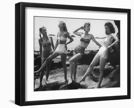 Models Wearing "California" Bathing Suits, with No Shoulder Straps and Minimum Diaper Style Pants-Walter Sanders-Framed Photographic Print