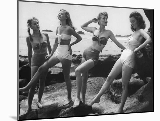 Models Wearing "California" Bathing Suits, with No Shoulder Straps and Minimum Diaper Style Pants-Walter Sanders-Mounted Photographic Print