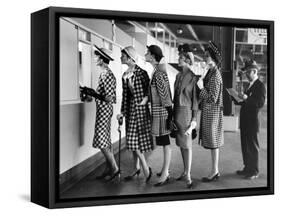 Models Wearing Checked Outfits, Newest Fashion For Sports Wear, at Roosevelt Raceway-Nina Leen-Framed Stretched Canvas