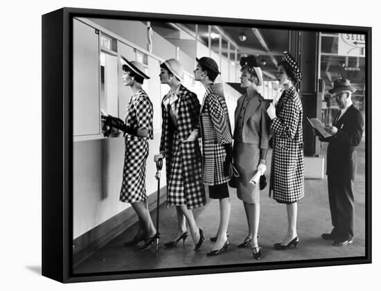 Models Wearing Checked Outfits, Newest Fashion For Sports Wear, at Roosevelt Raceway-Nina Leen-Framed Stretched Canvas