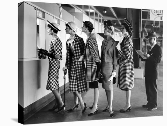 Models Wearing Checked Outfits, Newest Fashion For Sports Wear, at Roosevelt Raceway-Nina Leen-Stretched Canvas