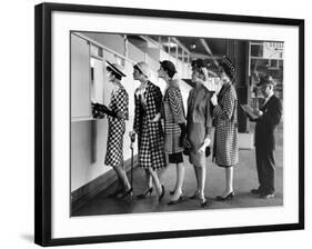 Models Wearing Checked Outfits, Newest Fashion For Sports Wear, at Roosevelt Raceway-Nina Leen-Framed Photographic Print