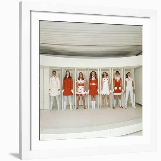 Models Wearing Red and White Ready-To-Wear Fashions Designed by Andre Courreges, 1968-Bill Ray-Framed Photographic Print