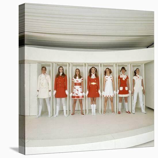 Models Wearing Red and White Ready-To-Wear Fashions Designed by Andre Courreges, 1968-Bill Ray-Stretched Canvas