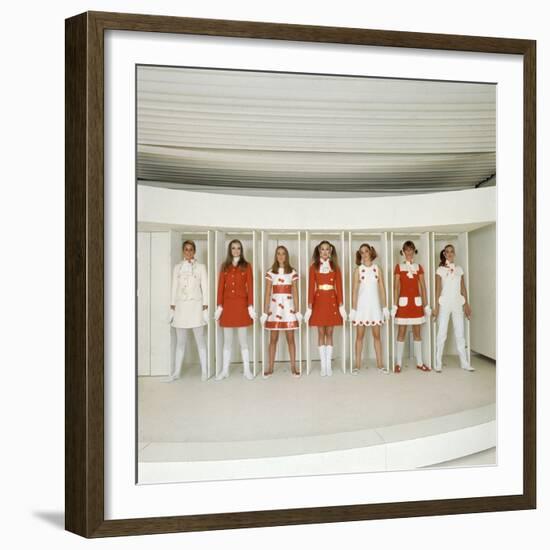 Models Wearing Red and White Ready-To-Wear Fashions Designed by Andre Courreges, 1968-Bill Ray-Framed Premium Photographic Print