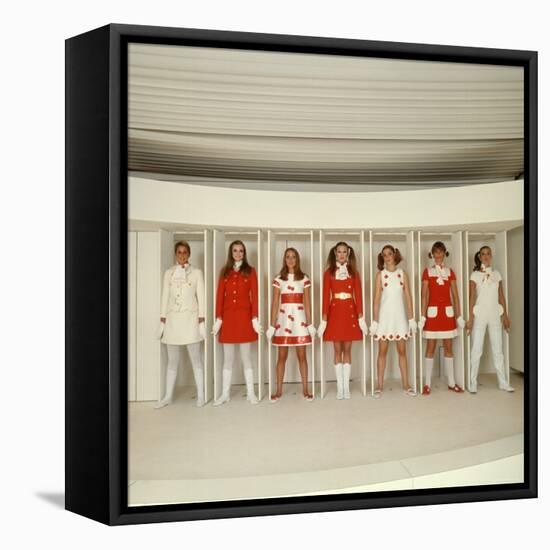 Models Wearing Red and White Ready to Wear Fashions Designed by Andre Courreges-Bill Ray-Framed Stretched Canvas