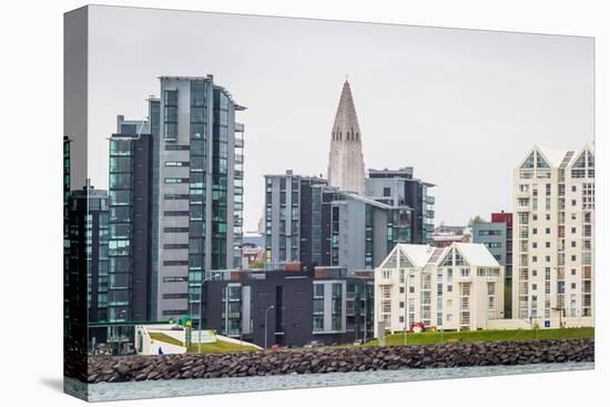 Modern Apartment Buildings Surrounding Hallgrimskirkja Church, Reykjavik, Iceland-null-Stretched Canvas