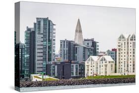 Modern Apartment Buildings Surrounding Hallgrimskirkja Church, Reykjavik, Iceland-null-Stretched Canvas