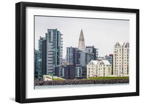 Modern Apartment Buildings Surrounding Hallgrimskirkja Church, Reykjavik, Iceland-null-Framed Photographic Print