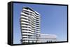Modern Architecture Marco Polo Tower in the Hafencity, Hanseatic City of Hamburg, Hamburg, Germany-Axel Schmies-Framed Stretched Canvas