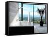 Modern Bathtub in a Bathroom Interior with Floor to Ceiling Windows with Panoramic View-PlusONE-Framed Stretched Canvas