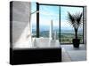 Modern Bathtub in a Bathroom Interior with Floor to Ceiling Windows with Panoramic View-PlusONE-Stretched Canvas
