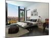 Modern Bedroom Interior with Huge Windows and Vintage Furniture-PlusONE-Mounted Photographic Print