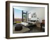 Modern Bedroom Interior with Huge Windows and Vintage Furniture-PlusONE-Framed Photographic Print