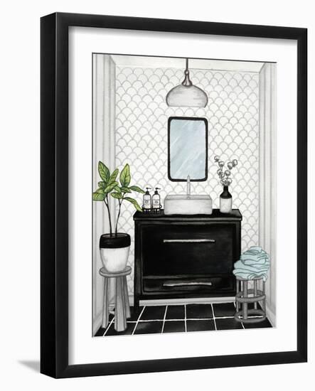 Modern Black and White Bath II-Elizabeth Medley-Framed Art Print