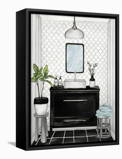 Modern Black and White Bath II-Elizabeth Medley-Framed Stretched Canvas