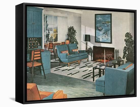 Modern Blue Living Room-null-Framed Stretched Canvas