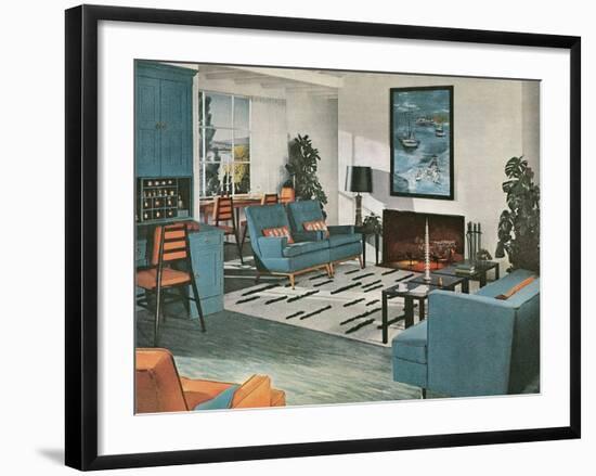 Modern Blue Living Room-null-Framed Art Print