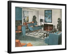 Modern Blue Living Room-null-Framed Art Print