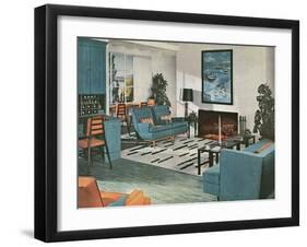 Modern Blue Living Room-null-Framed Art Print