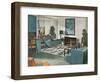 Modern Blue Living Room-null-Framed Art Print