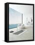 Modern Floor Bathtub Against Huge Window with Seascape View-PlusONE-Framed Stretched Canvas