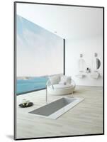 Modern Floor Bathtub Against Huge Window with Seascape View-PlusONE-Mounted Photographic Print