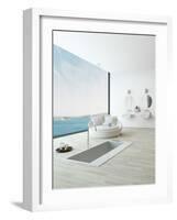 Modern Floor Bathtub Against Huge Window with Seascape View-PlusONE-Framed Photographic Print