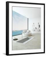 Modern Floor Bathtub Against Huge Window with Seascape View-PlusONE-Framed Photographic Print