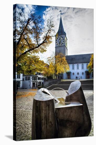 Modern Fountain at St Peter Church, Zurich,CH-George Oze-Stretched Canvas