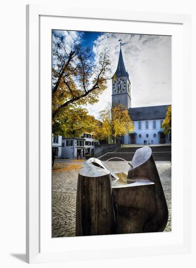 Modern Fountain at St Peter Church, Zurich,CH-George Oze-Framed Photographic Print
