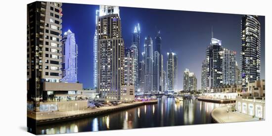Modern High Rises, Dubai Marina at Night, Dubai, United Arab Emirates-Axel Schmies-Stretched Canvas